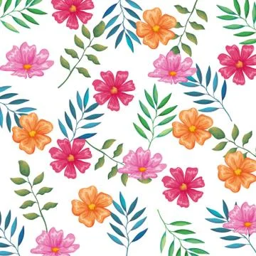 Flowers and leafs garden pattern background 스톡 일러스트