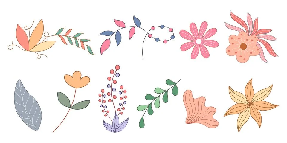 Flowers and leaves elements set  Stock Illustration