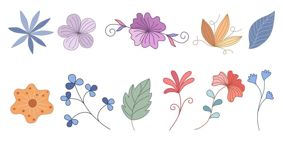 Flowers and leaves elements set  Stock-Illustration