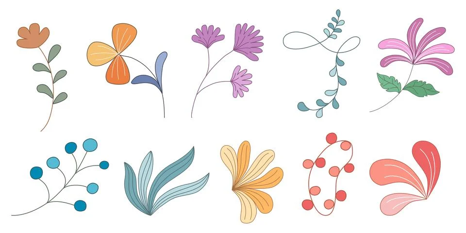 Flowers and leaves elements set  Stock Illustration