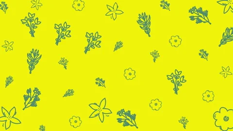 Flowers and leaves in green on solid yellow background, perfect for springthemed Video stock 325418001