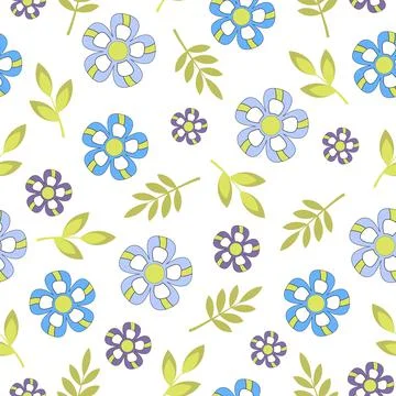 Flowers and leaves seamless pattern. Colorful. On white background. Stock Illustration