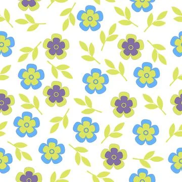 Flowers and leaves seamless pattern. Colorful. On white background. Stock Illustration