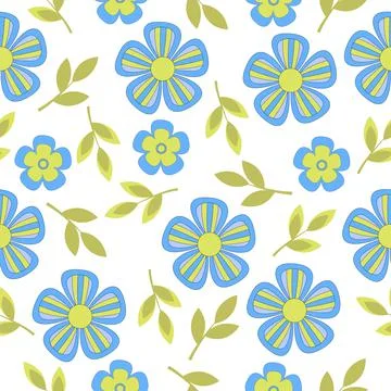 Flowers and leaves seamless pattern. Colorful. On white background. Stock Illustration
