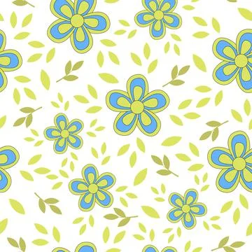 Flowers and leaves seamless pattern. Colorful. On white background. Stock Illustration