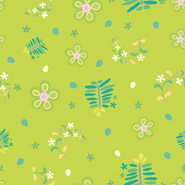 Flowers and petals on Green Pistachio Background, Vector Seamless Pattern Stock Illustration
