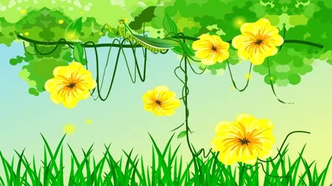 Flowers and plants background and 2d animation, grass Stock Footage 246556111