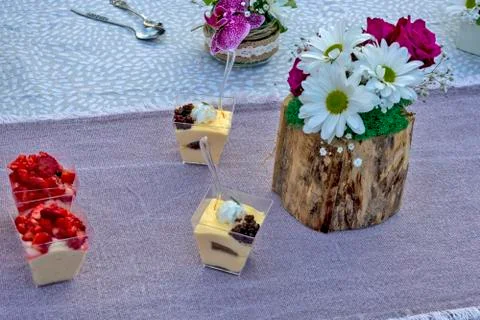 Flowers and pudding Stock Photos