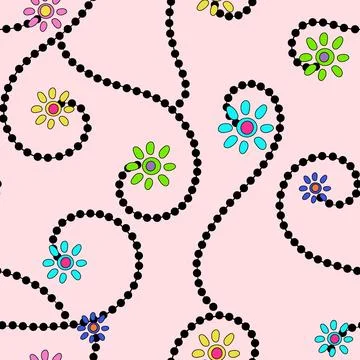 Flowers and spiral seamless pattern. Stock Illustration