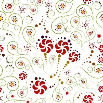 Flowers and spirals in seamless pattern Stock Illustration