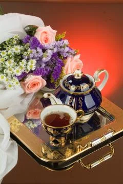 Flowers And Tea Stock Photos