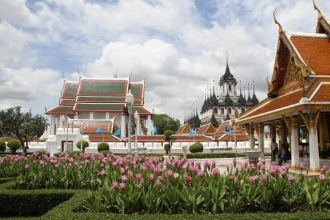 Flowers and temples Stock Photos