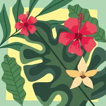 Flowers and tropical leafs pattern Stock Illustration