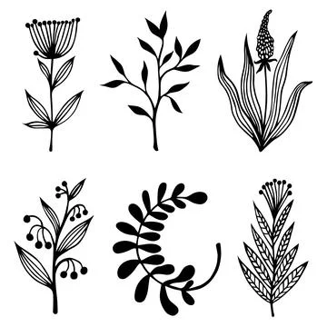 Flowers and wild herbs vector set. Hand-drawn illustration isolated on white Illustrazione stock