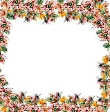 Flowers autumn square frame, border for card. Watercolor illustration for scr Stock-Illustration