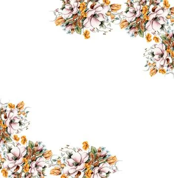 Flowers autumn square frame, border for card. Watercolor illustration for scr 스톡 일러스트