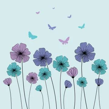 Flowers background in blue colors Stock Illustration