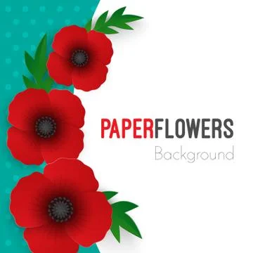 Flowers background with full blooming red poppies with green leaves Stock Illustration
