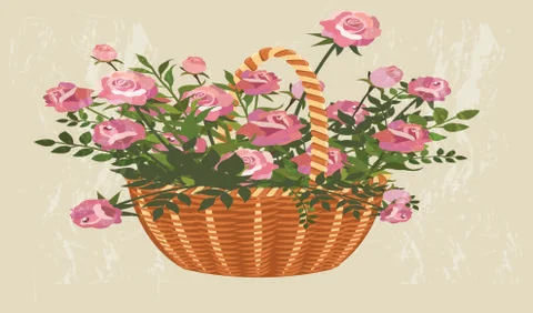 Flowers basket background colored classical decor Stock Illustration