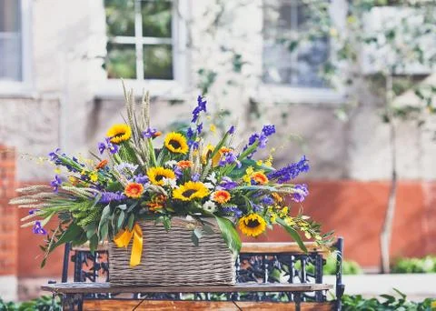 Flowers in a basket Stock Photos