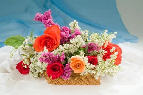 Flowers In Basket Stock Photos