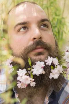 Flowers Bearded Man Stock Photos