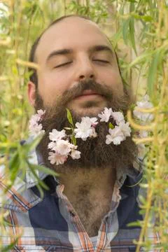 Flowers Bearded Man Stock Photos