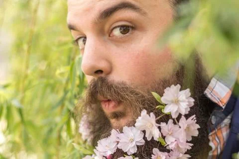 Flowers Bearded Man Stock-Fotos