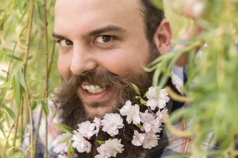 Flowers Bearded Man Stock Photos