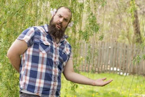 Flowers Bearded Man Stock Photos