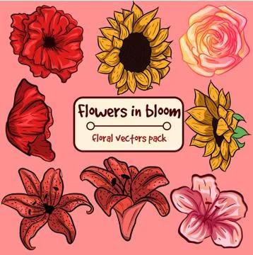 Flowers in bloom - small collection pack Stock Illustration