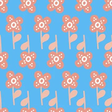 Flowers on blue background seamless pattern for textile and packaging design, Stock Illustration