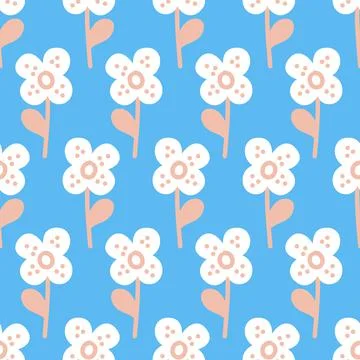 Flowers on blue background seamless pattern for textile and packaging design, Stock Illustration