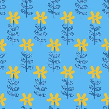 Flowers on blue background seamless pattern for textile, illustration simple  Stock Illustration