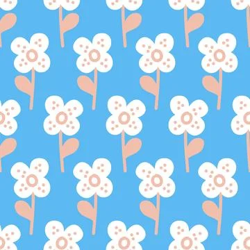 Flowers on blue background seamless pattern for textile and packaging design Stock Illustration
