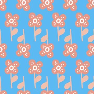 Flowers on blue seamless pattern for textile and packaging design, illustrati Stock Illustration