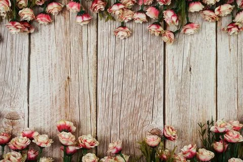 Flowers Border Frame wiht space copy on wooden background Foto stock