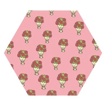 Flowers bouquet pattern hexagon frame Stock Illustration