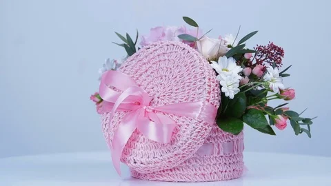 Flowers, bouquet, rotation on white background, floral composition consists of Stock Footage