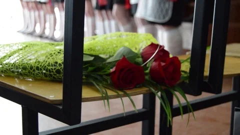 Flowers on the chair Stock Footage 76901580