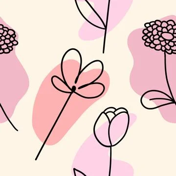 Flowers colorful seamless pattern in doodle style Stock Illustration