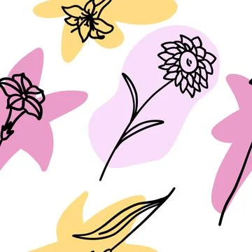 Flowers colorful seamless pattern in doodle style Stock Illustration