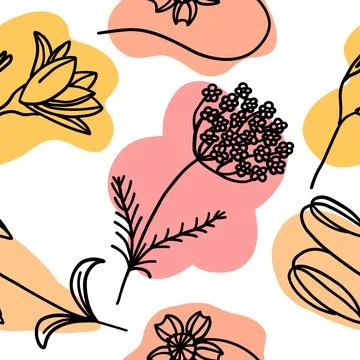 Flowers colorful seamless pattern in doodle style Stock Illustration
