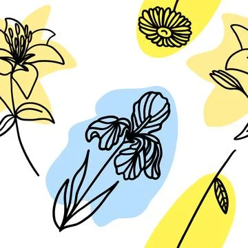 Flowers colorful seamless pattern in doodle style Stock Illustration