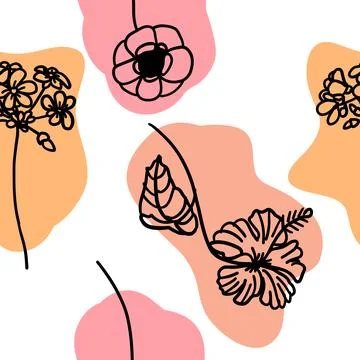 Flowers colorful seamless pattern in doodle style Illustrazione stock
