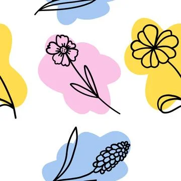 Flowers colorful seamless pattern in doodle style Stock Illustration