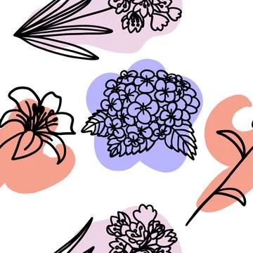 Flowers colorful seamless pattern in doodle style Stock Illustration