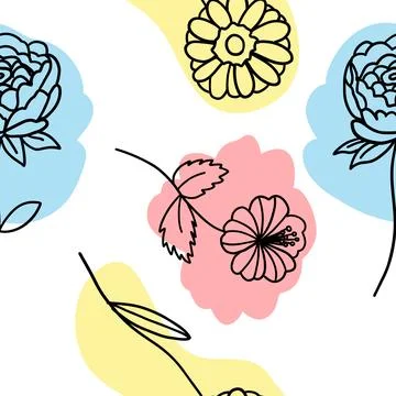 Flowers colorful seamless pattern in doodle style Stock Illustration