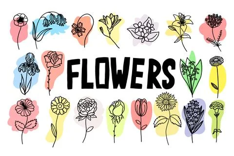 Flowers colorful set Stock Illustration