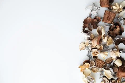 Flowers composition. Frame made of dried rose flowers on white background Stock Photos
